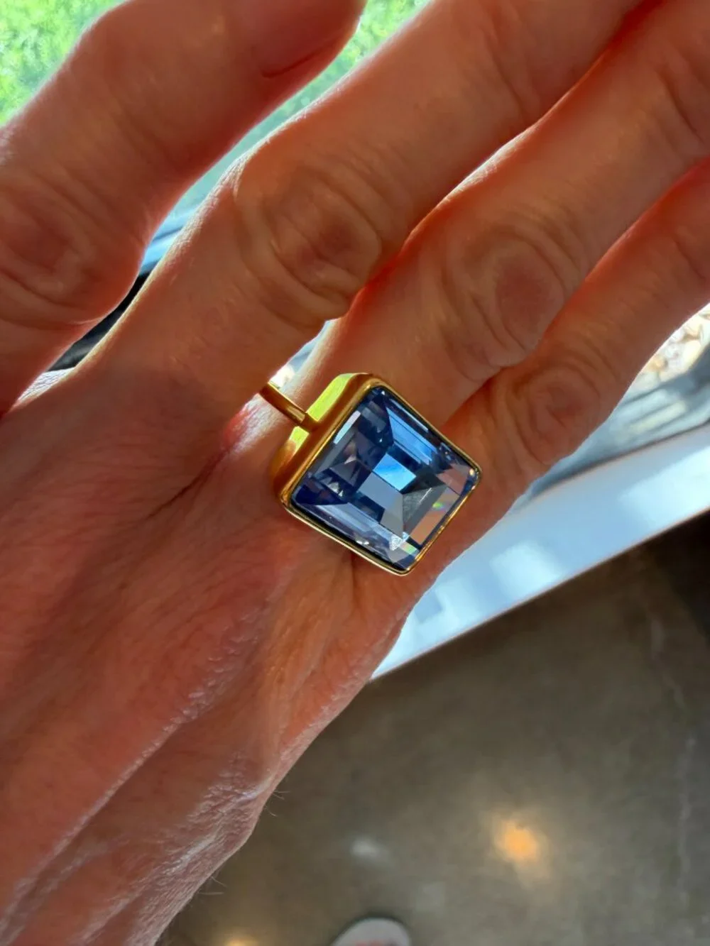 NWT Piper K 14K Gold Plate East-West Rectangular Baby Blue Crystal Ring
